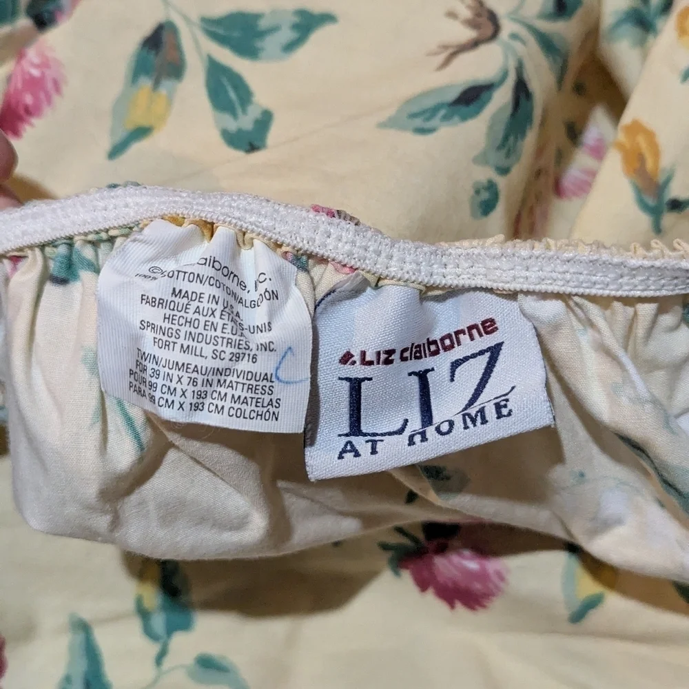 Vintage Liz Claiborne At Home Twin Fitted Sheet & Shams Floral Cottagecore